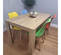 KOSY KOALA Oak Effect Dining Table Set With 4 Mix Plastic Chairs Dining Room Furniture in Brown KOSY KOALA Brown