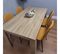 Kosy Koala Oak Effect Dining Table Set With 4 Mustard Gem Pattern Chairs Dining Room Furniture