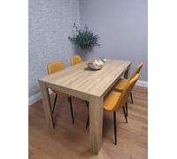 Kosy Koala Oak Effect Dining Table Set With 4 Mustard Gem Pattern Chairs Dining Room Furniture In Brown Brown