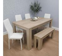 Kosy Koala Oak Effect Dining Table Set With 4 White Chairs And Bench Dining Room Furniture