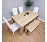 Kosy Koala Oak Effect Dining Table Set With 4 White Chairs And Bench In Brown Brown