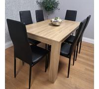 Kosy Koala Oak Effect Dining Table Set With 6 Black Faux Leather Chairs Dining Room Furniture