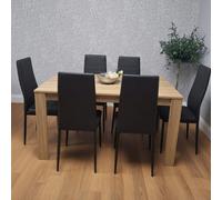 Kosy Koala Oak Effect Dining Table Set With 6 Black Faux Leather Chairs Dining Room Furniture