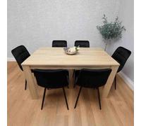 Kosy Koala Oak Effect Dining Table Set With 6 Black Velvet Chairs Dining Room Furniture