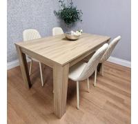 Kosy Koala Oak Effect Dining With 4 Cream Gem Pattern Faux Leather Chairs Cream
