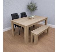 Kosy Koala Oak Effect Kitchen Dining Table, 2 Black Tufted Velvet Chairs And 1 Bench Dining Set (140X80X75 Cm)