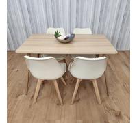 KOSY KOALA Oak Effect Rectangle Kitchen Dining Table With 4 Cream Tulip Chairs Table Set Of 4 KOSY KOALA Multicolor