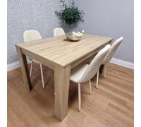 Kosy Koala Oak Effect Wood Dining Table With 4 Cream Gem Pattern Faux Leather Chairs