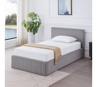 KOSY KOALA Ottoman Bed Gas Lift Storage Grey 3ft Single with 1 Mattress Line Pattern Velvet Bedroom