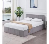 Kosy Koala Ottoman Bed Gas Lift Storage Grey 4Ft Small Double And 1 Mattress Line Pattern Velvet Bedroom