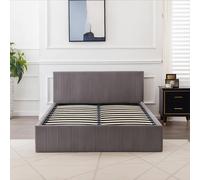 Kosy Koala Ottoman Bed Gas Lift Storage Grey 4Ft6 Double Line Pattern Velvet Bedroom Grey