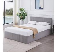 Kosy Koala Ottoman Storage Bed grey double 4ft 6 line pattern fabric velvet and 1 Mattress bedroom furniture, Multi