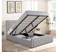 Kosy Koala Ottoman Storage Gaslift Bed 4Ft Small Double Grey Velvet With 4Ft Memory Foam Mattress Bedroom Furniture