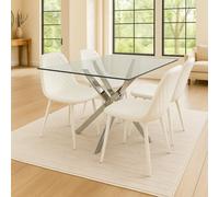 Kosy Koala Rectangle Glass Dining Table Set With 4 White Chairs Dining Room Furniture