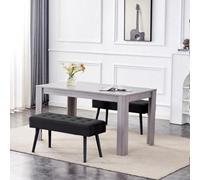 Kosy Koala Rectangle Grey Dining Table Set With 2 Black Velvet Benches Dining Room Furniture