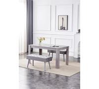 Kosy Koala Rectangle Grey Dining Table Set With 2 Grey Velvet Benches Dining Room Furniture