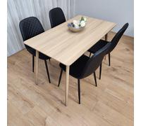 KOSY KOALA Rectangle Oak Effect Kitchen Dining Table With 4 Black Faux Leather Padded Chairs Dining Set KOSY KOALA Multicolor