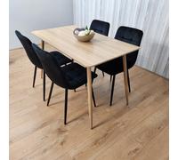 Kosy Koala Rectangle Oak Effect Kitchen Dining Table With 4 Black Velvet Tufted Chairs Dining Set