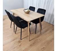 Kosy Koala Rectangle Oak Effect Kitchen Dining Table With 4 Black Velvet Tufted Chairs Dining Set In Grey Grey One Size
