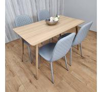 Kosy Koala Rectangle Oak Effect Kitchen Dining Table With 4 Grey Faux Leather Padded Chairs Dining Set In Black Black One Size