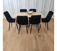 Kosy Koala Dining Table And 6 Chairs Wood Effect 6 Black Velvet Chairs, Multi