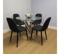 Kosy Koala Round Clear Glass Dining Table Set With 4 Black Faux Leather Chairs Dining Room Furniture