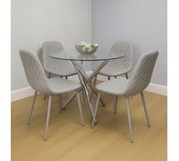 Kosy Koala Round Clear Glass Dining Table With 4 Grey Gem Pattern Chairs Dining Room Furnitre