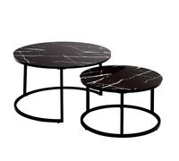 Kosy Koala Round Coffee Table Set Of 2 Nest Of Tables Marble Glass Coffee Table Living Room In Black Black One Size