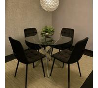 Kosy Koala Round Glass Dining Table Set With 4 Black Velvet Chairs Dining Room Furniture