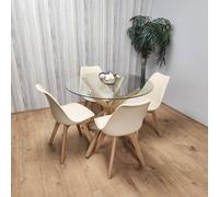 Kosy Koala Round Glass Dining Table Set With 4 Cream Plastic Chairs Dining Room Furniture In Clear Clear One Size