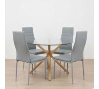 Kosy Koala Round Glass Dining Table Set With 4 Grey Faux Leather Chairs Dining Room Furniture