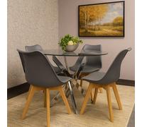 Kosy Koala Round Glass Dining Table Set With 4 Grey Plastic Chairs Dining Room Furniture