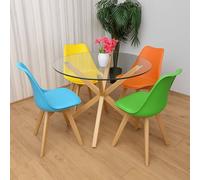 KOSY KOALA Round Glass Dining Table Set With 4 Mix Plastic Chairs