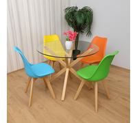 Kosy Koala Round Glass Dining Table Set With 4 Mix Plastic Chairs Dining Room Furniture