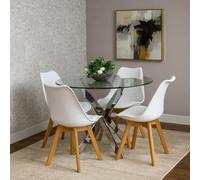 Kosy Koala Round Glass Dining Table Set With 4 White Plastic Chairs Dining Room Furniture