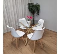 Kosy Koala Round Glass Dining Table Set With 4 White Plastic Chairs Dining Room Furniture