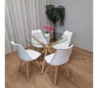 KOSY KOALA Round Glass Dining Table Set With 4 White Plastic Chairs Dining Room Furniture in Brown KOSY KOALA Brown