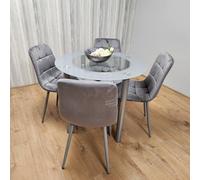Kosy Koala Round Glass Grey Kitchen Dining Table With Storage Shelf And 4 Grey Tufted Velvet Chairs Kitchen Dining Set Multi One Size