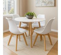 KOSY KOALA Round Kitchen Dining Table Set & 4 Tulip Chairs, Wood Circular Table in White KOSY KOALA White