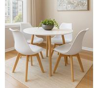 Kosy Koala Round Kitchen Dining Table Set And 4 Tulip Chairs, Wood Circular Table In White White One Size