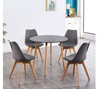 KOSY KOALA Round Kitchen Wooden Dining Table Set & 4 Padded Chairs in Grey