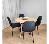 KOSY KOALA Round Oak Effect Kitchen Dining Table With 4 Black Faux Leather Padded Chairs Dining Set KOSY KOALA Multicolor