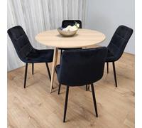 Kosy Koala Dining Table And 4 Chairs Round Wood Effect 4 Black Velvet Chairs, Multi