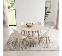 KOSY KOALA Round Oak Effect Kitchen Dining Table With 4 Cream Tulip Chairs Table Set