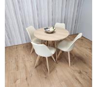 Round Oak Effect Kitchen Dining Table With 4 Cream Tulip Chairs Table Set KOSY KOALA Multi One Size