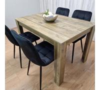 Kosy Koala Rustic Effect Dining Table Set With 4 Black Velvet Chairs - 4 Seater Dining Room Furniture Set