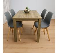 Kosy Koala Rustic Effect Dining Table Set With 4 Grey Plastic Chairs Dining Room Furniture Set