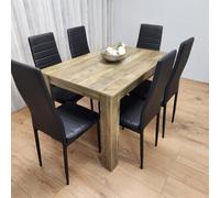 Kosy Koala Rustic Effect Table And 6 Black Metal Chairs Kitchen Dining Room Furniture Set Of 6