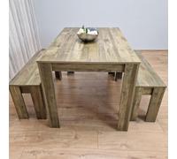 Kosy Koala Rustic Effect Wood Dining Table Set With 2 Rustic Benches Dining Room Furniture