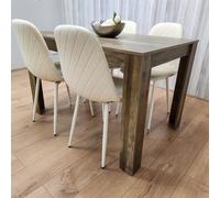 Kosy Koala Rustic Effect Wood Dining Table Set With 4 Cream Gem Pattern Chairs Dining Room Furniture